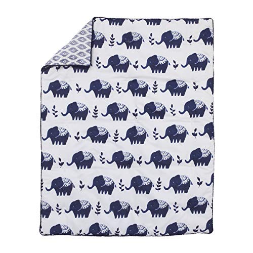 NoJo Indigo Hues Elephant Crib Bedding Set, Blue White 4 Piece Nursery Set, Comforter, Cotton Sheet, 36x45in 1 Product: NoJo Indigo Hues Blue and White Elephant 4 Piece Nursery Crib Bedding Set - Comforter, 100% Cotton Fitted Crib Sheet, Dust Ruffle, Super Soft Baby Blanket