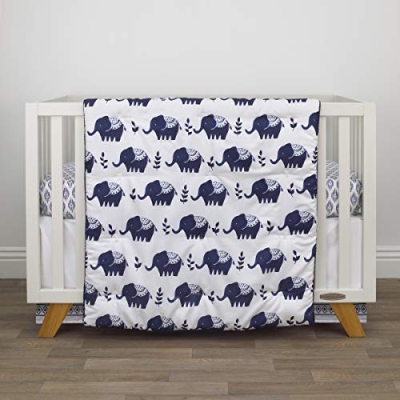 NoJo Indigo Hues Elephant Crib Bedding Set, Blue White 4 Piece Nursery Set, Comforter, Cotton Sheet, 36x45in 13 Product: NoJo Indigo Hues Blue and White Elephant 4 Piece Nursery Crib Bedding Set - Comforter, 100% Cotton Fitted Crib Sheet, Dust Ruffle, Super Soft Baby Blanket