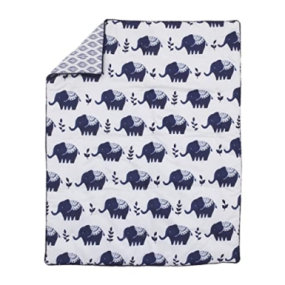 Product: NoJo Indigo Hues Blue and White Elephant 4 Piece Nursery Crib Bedding Set - Comforter, 100% Cotton Fitted Crib Sheet, Dust Ruffle, Super Soft Baby Blanket