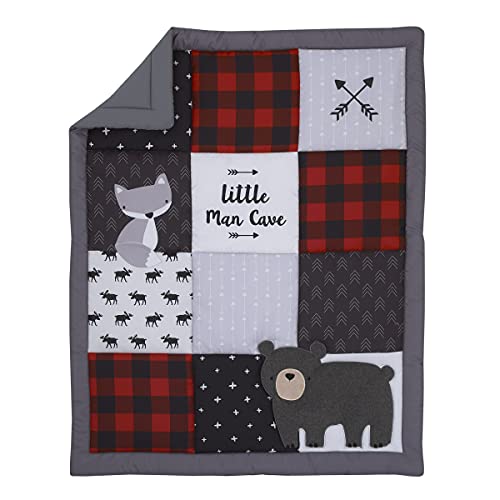 Woodland Crib Bedding Set, Rustic Bear Moose Nursery, Grey Red Buffalo Check, 3 Piece Crib Set 20.5cm 1 Product: NoJo Little Love Little Man Cave Grey, Red, Black and Ivory, Bear, Fox, Moose, Buffalo Check and Arrows Rustic 3 Piece Nursery Crib Bedding Set - Comforter, Fitted Crib Sheet and Crib Skirt