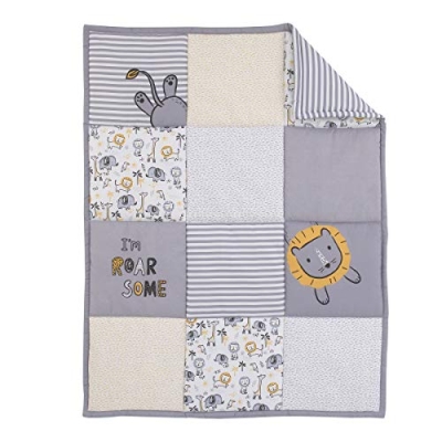 Product: NoJo Little Love Roarsome Lion - Grey, Yellow, White 3 Piece Nursery Crib Bedding Set with Comforter, Fitted Crib Sheet, Dust Ruffle