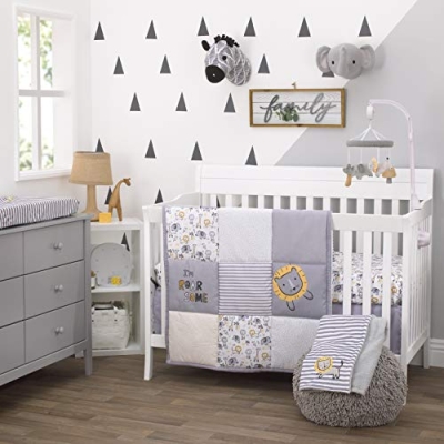 Product: NoJo Little Love Roarsome Lion - Grey, Yellow, White 3 Piece Nursery Crib Bedding Set with Comforter, Fitted Crib Sheet, Dust Ruffle