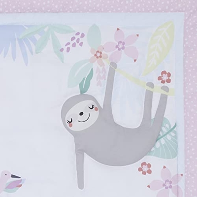 Mini Crib Bedding Set, Tropical Jungle Animal Comforter and 2 Fitted Sheets, Pink Green White, 24x38in Mattress 9 Product: NoJo Little Love Tropical Garden Pink, Green, and White Jungle Animal 3 Piece Mini Crib Bedding Set - Comforter, Two Fitted Sheets