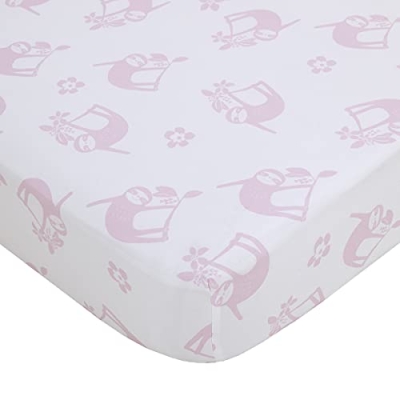 Mini Crib Bedding Set, Tropical Jungle Animal Comforter and 2 Fitted Sheets, Pink Green White, 24x38in Mattress 7 Product: NoJo Little Love Tropical Garden Pink, Green, and White Jungle Animal 3 Piece Mini Crib Bedding Set - Comforter, Two Fitted Sheets