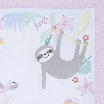 Product: NoJo Little Love Tropical Garden Pink, Green, and White Jungle Animal 3 Piece Nursery Crib Bedding Set - Comforter, Fitted Crib Sheet, and Crib Skirt