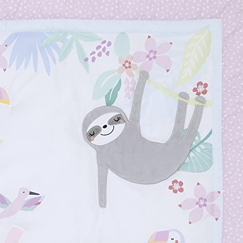 Product: NoJo Little Love Tropical Garden Pink, Green, and White Jungle Animal 3 Piece Nursery Crib Bedding Set - Comforter, Fitted Crib Sheet, and Crib Skirt