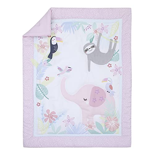 Product: NoJo Little Love Tropical Garden Pink, Green, and White Jungle Animal 3 Piece Nursery Crib Bedding Set - Comforter, Fitted Crib Sheet, and Crib Skirt