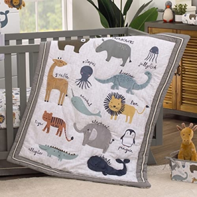 Product: NoJo Zoo Animals White and Gray 4 Pc Crib Bedding Set