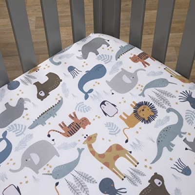 Product: NoJo Zoo Animals White and Gray 4 Pc Crib Bedding Set
