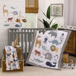 Product: NoJo Zoo Animals White and Gray 4 Pc Crib Bedding Set