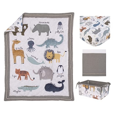 Product: NoJo Zoo Animals White and Gray 4 Pc Crib Bedding Set