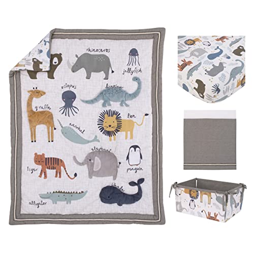 Product: NoJo Zoo Animals White and Gray 4 Pc Crib Bedding Set