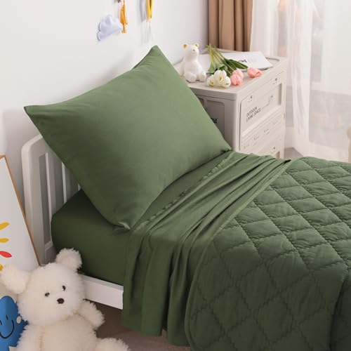Product: NTBAY Toddler Bedding Set - 4 Piece Soft and Breathable Crib Bedding Set for Boys and Girls, Includes Quilted Comforter, Fitted Sheet, Flat Top Sheet and Envelope Pillowcase, Olive Green