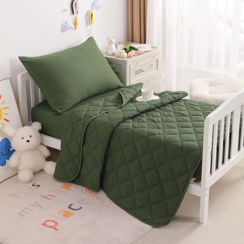 Product: NTBAY Toddler Bedding Set - 4 Piece Soft and Breathable Crib Bedding Set for Boys and Girls, Includes Quilted Comforter, Fitted Sheet, Flat Top Sheet and Envelope Pillowcase, Olive Green