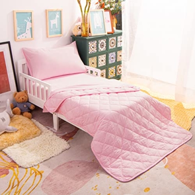 Product: NTBAY Toddler Bedding Set - 4 Piece Soft and Breathable Crib Bedding Set for Boys and Girls, Includes Quilted Comforter, Fitted Sheet, Flat Top Sheet and Envelope Pillowcase, Pink