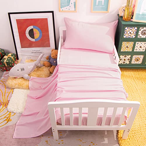 Product: NTBAY Toddler Bedding Set - 4 Piece Soft and Breathable Crib Bedding Set for Boys and Girls, Includes Quilted Comforter, Fitted Sheet, Flat Top Sheet and Envelope Pillowcase, Pink