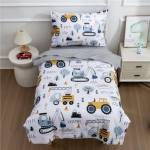 Product: NTBED 4 Pieces Construction Toddler Bedding Set for Baby Boys,Tree Truck Vehicles Excavator Cars Printed, Includes Comforter, Flat Sheet, Fitted Sheet and Pillowcase,Light Grey