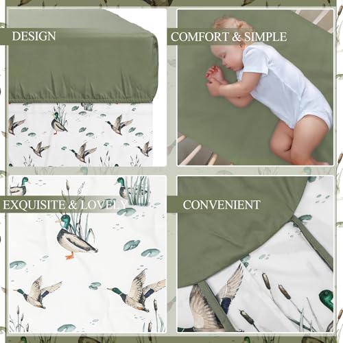 Mallard Duck Crib Bedding Set, 4 Piece Nursery Set, Crib Skirt Blanket Sheet Diaper Stacker, 28x52in 3 Product: Oudain 4 Piece Mallard Duck Crib Bedding Set Including Mallard Duck Crib Skirt, Blanket, Crib Sheet and Diaper Stacker, Soft Neutral Nursery Standard Size Baby Bedding for Baby Girls and Boys