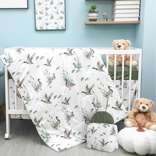 Oudain 4 Piece Mallard Duck Crib Bedding Set Including Mallard Duck Crib Skirt, Blanket, Crib Sheet and Diaper Stacker, Soft Neutral Nursery Standard Size Baby Bedding for Baby Girls and Boys - Crib Bedding Sets Product: Oudain 4 Piece Mallard Duck Crib Bedding Set Including Mallard Duck Crib Skirt, Blanket, Crib Sheet and Diaper Stacker, Soft Neutral Nursery Standard Size Baby Bedding for Baby Girls and Boys