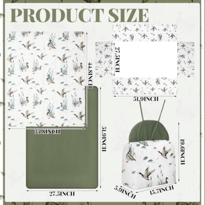 Mallard Duck Crib Bedding Set, 4 Piece Nursery Set, Crib Skirt Blanket Sheet Diaper Stacker, 28x52in 6 Product: Oudain 4 Piece Mallard Duck Crib Bedding Set Including Mallard Duck Crib Skirt, Blanket, Crib Sheet and Diaper Stacker, Soft Neutral Nursery Standard Size Baby Bedding for Baby Girls and Boys