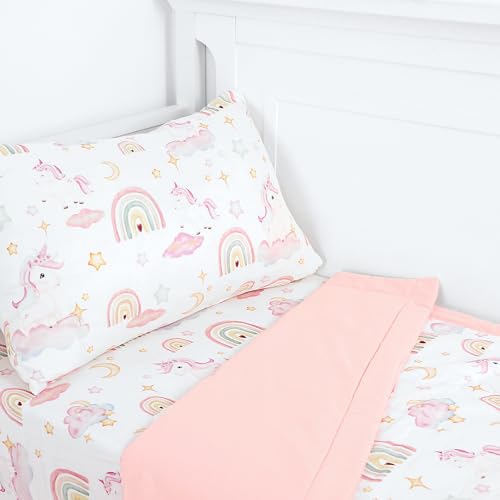 Product: Pea Pod Muslin Toddler Bedding Set 3-Piece - Soft Breathable Crib Bedding with Fitted Sheet, Quilt & Pillowcase for Infant & Kids Bed | Machine Washable Nursery Bed Set, Unicorn Rainbow