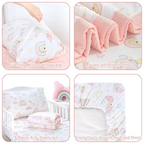 Product: Pea Pod Muslin Toddler Bedding Set 3-Piece - Soft Breathable Crib Bedding with Fitted Sheet, Quilt & Pillowcase for Infant & Kids Bed | Machine Washable Nursery Bed Set, Unicorn Rainbow