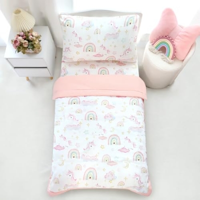 Product: Pea Pod Muslin Toddler Bedding Set 3-Piece - Soft Breathable Crib Bedding with Fitted Sheet, Quilt & Pillowcase for Infant & Kids Bed | Machine Washable Nursery Bed Set, Unicorn Rainbow