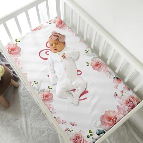 Product: Personalized 3 Piece Baby Crib Bedding Set for Girls, Newborn Baby Toddler Nursery Pink Flower Set with Blanket, Fitted Sheet, Pillowcase, Custom Name Gifts for Girls