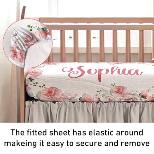 Product: Personalized 3 Piece Baby Crib Bedding Set for Girls, Newborn Baby Toddler Nursery Pink Flower Set with Blanket, Fitted Sheet, Pillowcase, Custom Name Gifts for Girls
