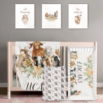 Product: Personalized Baby Crib Bedding Set – 4-Piece Animal Theme Custom Name Nursery Set with Double Layer Blanket, Fitted Sheet, Changing Pad Cover and Wall Art, Unique Crib Gift for Newborn Boys Girls