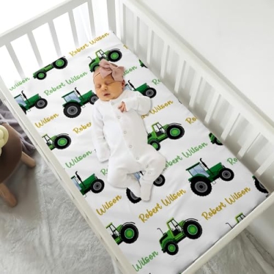 Personalized Tractor Baby Crib Bedding Set, Custom Nursery Bed 3 Piece, Blanket Fitted Sheet Pillowcase, Boys Girls, 30 x 40in 12 Product: Personalized Baby Crib Bedding Set, Car Design Nursery Bed 3 Pcs Set, Blanket, Fitted Sheet, Pillowcase for Girls Boys, Custom Infant Newborn Nursery Bedding Gifts with Name
