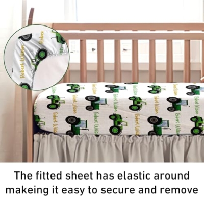 Personalized Tractor Baby Crib Bedding Set, Custom Nursery Bed 3 Piece, Blanket Fitted Sheet Pillowcase, Boys Girls, 30 x 40in 11 Product: Personalized Baby Crib Bedding Set, Car Design Nursery Bed 3 Pcs Set, Blanket, Fitted Sheet, Pillowcase for Girls Boys, Custom Infant Newborn Nursery Bedding Gifts with Name