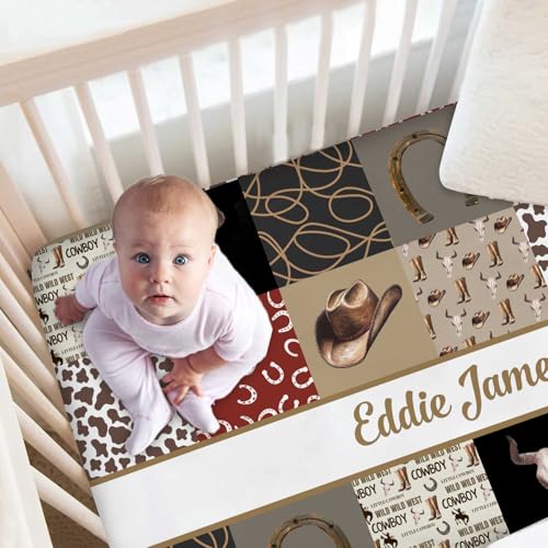Personalized Western Cowboy Baby Bedding Set, Custom Name Minky Dot Blanket Fitted Crib Sheet, 2 Piece 0cm 2 Product: Personalized Western Cowboy Baby Bedding Set – Custom Name 2 Piece Set with Minky Dot Blanket & Fitted Crib Sheet – Soft Nursery Bedding for Newborns, Infants, Toddlers, Baby Boys