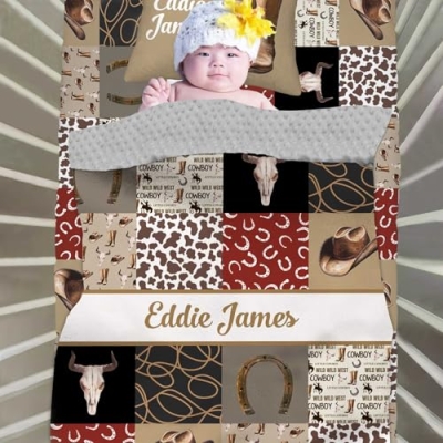 Personalized Western Cowboy Baby Bedding Set, Custom Name Minky Dot Blanket Fitted Crib Sheet, 2 Piece 0cm 9 Product: Personalized Western Cowboy Baby Bedding Set – Custom Name 2 Piece Set with Minky Dot Blanket & Fitted Crib Sheet – Soft Nursery Bedding for Newborns, Infants, Toddlers, Baby Boys