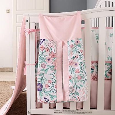 Pink Floral Nursery Diaper Stacker Storage Organizer, Hanbear Plum Blossom Microfiber Crib Caddy, 4 4 Product: Pink Floral Nursery Diaper Stacker Storage Crib Diaper Storage Organizer by Hanbear (4)