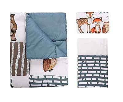 Woodland Animals Crib Bedding Set, Boys Nursery Quilt Sheet Skirt, Standard Crib, 35 x 45in 12 Product: PINNKKU 3-Piece Crib Bedding Set for Boys, Includes Crib Skirt, Blanket, Sheet, Woodland Animals, Standard Size