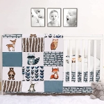 Product: PINNKKU 3-Piece Crib Bedding Set for Boys, Includes Crib Skirt, Blanket, Sheet, Woodland Animals, Standard Size