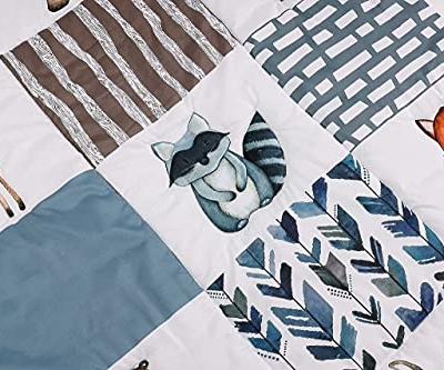 Woodland Animals Crib Bedding Set, Boys Nursery Quilt Sheet Skirt, Standard Crib, 35 x 45in 13 Product: PINNKKU 3-Piece Crib Bedding Set for Boys, Includes Crib Skirt, Blanket, Sheet, Woodland Animals, Standard Size