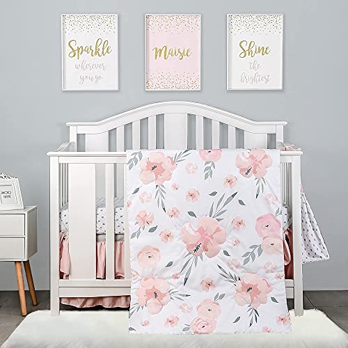 Product: PINNKKU 4-Piece Crib Bedding Set for Boy & Girl, Includes Skirt, Blanket, Sheet & Diaper Bag, Floral, Standard Size
