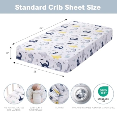 Baby Boy Crib Sheets 4 Pack, Ultra Soft Microfiber, Dinosaur Elephant Stars Navy Blue, 28x52in 8 Product: Plushii Crib Sheets for Baby Boys 4 Pack, 28"x 52" Extra Soft Microfiber Crib Sheet Set for Standard Crib & Toddler Mattress Pad, Dinosaur & Elephant & Stars & Navy Blue