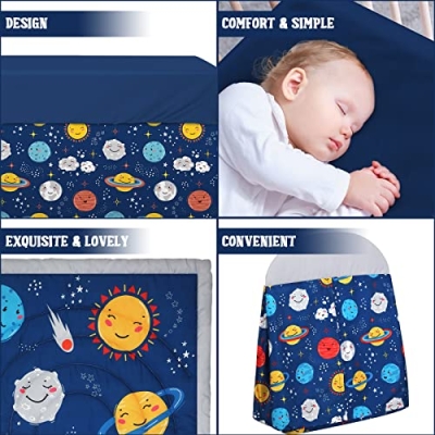 Space Themed 4 Piece Crib Bedding Set, Soft Nursery Quilt Sheet Skirt Diaper Stacker, Peach Pink Boho, 45x36in 11 Product: Rtteri 4 Pieces Baby Crib Bedding Set, Nursery Bedding Standard Size Soft Baby Bedding Set Including Crib Skirt, Blanket, Sheet and Diaper Stacker for Girls and Boys(Space)