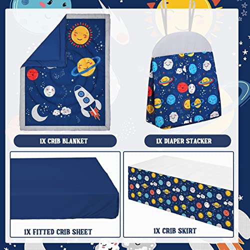 Space Themed 4 Piece Crib Bedding Set, Soft Nursery Quilt Sheet Skirt Diaper Stacker, Peach Pink Boho, 45x36in 3 Product: Rtteri 4 Pieces Baby Crib Bedding Set, Nursery Bedding Standard Size Soft Baby Bedding Set Including Crib Skirt, Blanket, Sheet and Diaper Stacker for Girls and Boys(Space)