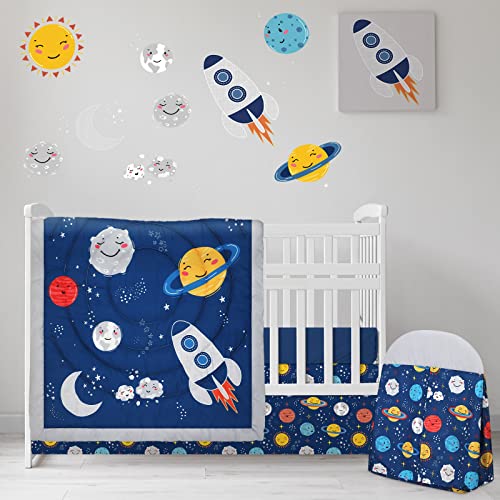 Rtteri 4 Pieces Baby Crib Bedding Set, Nursery Bedding Standard Size Soft Baby Bedding Set Including Crib Skirt, Blanket, Sheet and Diaper Stacker for Girls and Boys(Space) - Crib Bedding Sets Product: Rtteri 4 Pieces Baby Crib Bedding Set, Nursery Bedding Standard Size Soft Baby Bedding Set Including Crib Skirt, Blanket, Sheet and Diaper Stacker for Girls and Boys(Space)