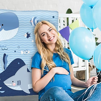 Product: Rtteri 4 Pieces Baby Crib Bedding Set, Nursery Bedding Standard Size Soft Baby Bedding Set Including Crib Skirt, Blanket, Sheet and Diaper Stacker for Girls and Boys(Whale)