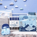 Product: Rtteri 4 Pieces Baby Crib Bedding Set, Nursery Bedding Standard Size Soft Baby Bedding Set Including Crib Skirt, Blanket, Sheet and Diaper Stacker for Girls and Boys(Whale)
