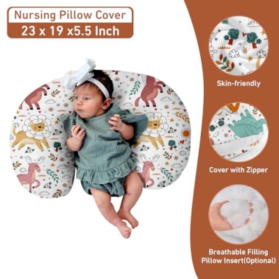 Rucekia Neutral Baby Crib Bedding Set, Animal Print, Blanket Nursing Pillow Cover Car Seat Canopy, Boys Girls, 30x40in 11 Product: Rucekia Baby Crib Bedding Set Neutral 3 Pieces: Animals Crib Bedding Set for Boys & Girls - Gift Set Including Blanket, Nursing Pillowcase & Car Seat Cover