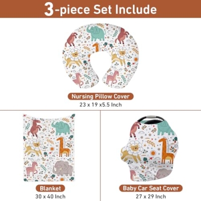 Rucekia Neutral Baby Crib Bedding Set, Animal Print, Blanket Nursing Pillow Cover Car Seat Canopy, Boys Girls, 30x40in 8 Product: Rucekia Baby Crib Bedding Set Neutral 3 Pieces: Animals Crib Bedding Set for Boys & Girls - Gift Set Including Blanket, Nursing Pillowcase & Car Seat Cover