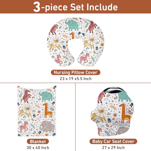 Rucekia Neutral Baby Crib Bedding Set, Animal Print, Blanket Nursing Pillow Cover Car Seat Canopy, Boys Girls, 30x40in 1 Product: Rucekia Baby Crib Bedding Set Neutral 3 Pieces: Animals Crib Bedding Set for Boys & Girls - Gift Set Including Blanket, Nursing Pillowcase & Car Seat Cover