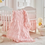 Product: Ruffled Crib Bedding Set Baby Boho Quilted Comforter with Fitted Sheet and Bed Skirt - Cute Soft Breathable Seersucker Ruffled Shabby Chic Bedding Soft Blanket Design - Pink
