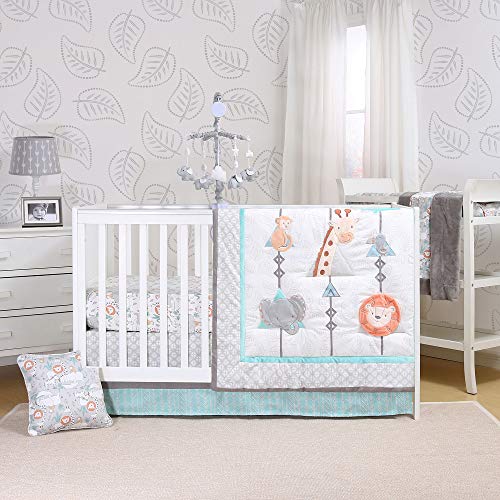 Safari Adventure Jungle Animal Baby Crib Bedding Set, 3 Piece Safari Nursery Set, Grey Mint Orange, 47x39in 4 Product: Safari Adventure 3 Piece Jungle Animal Theme Baby Crib Bedding Set